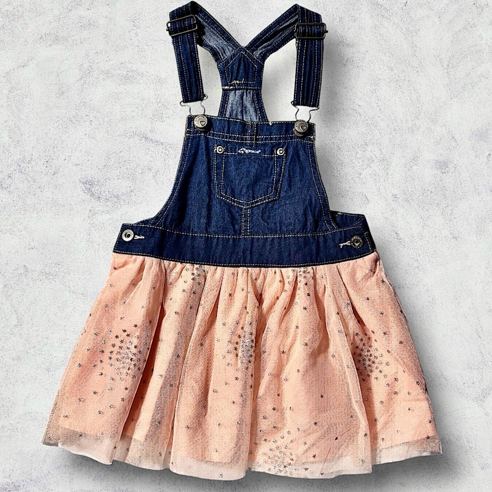 Jordache Toddler Girls 4t Denim Overalls Bibs Dress Jumper Pink Tulle Skirt NEW
